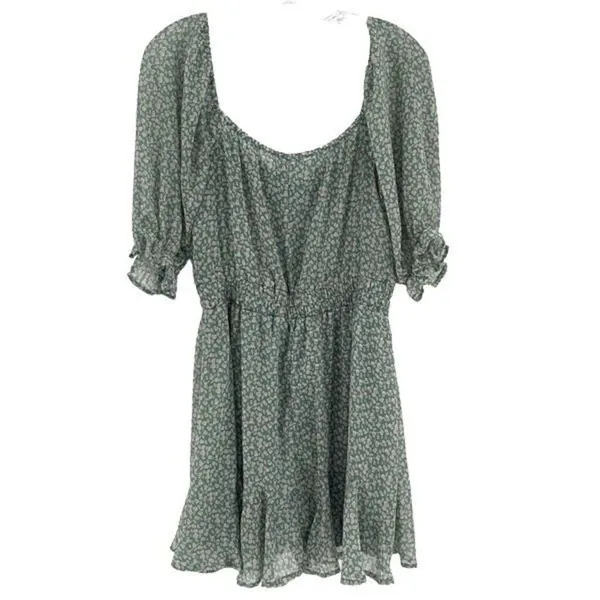 Francesca’s Mi Ami Floral Ruffle Chiffon Cottagecore Prairie Mini Dress Green Me - Image 9