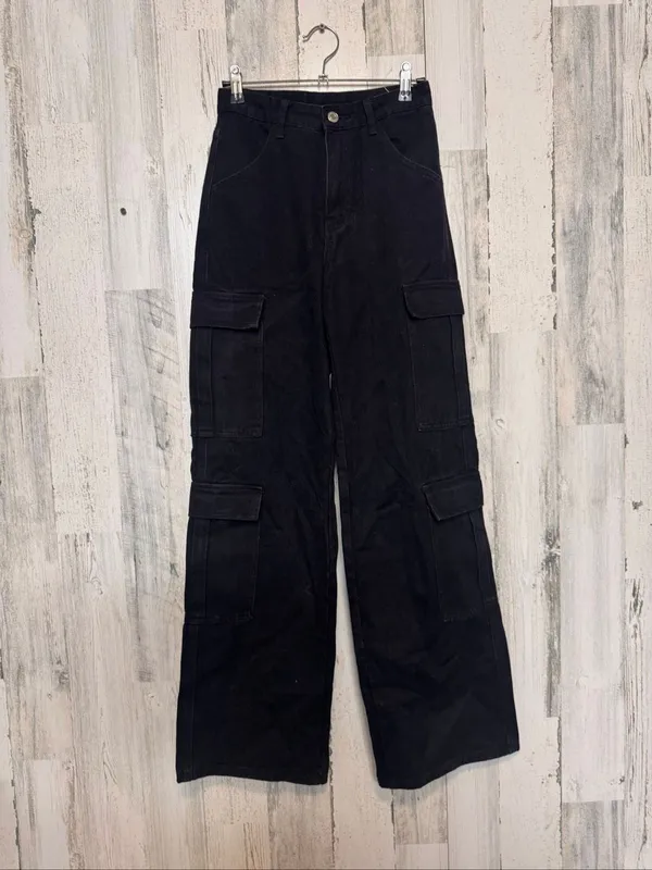 SHEIN High Rise Wide Leg Multi Pocket Cargo Pants Womens XXS / US 0 Black - Image 2