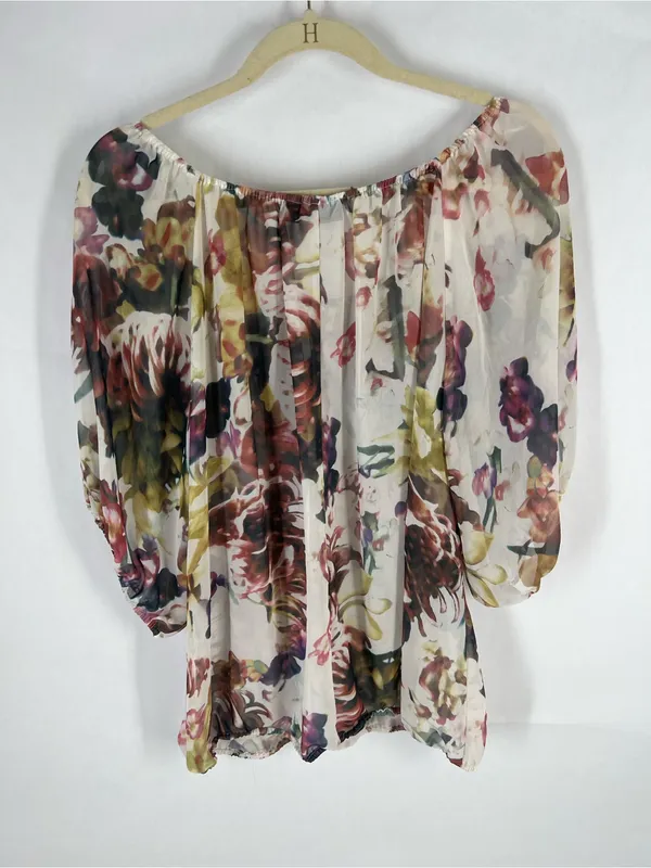 a.n.a Sheer Floral Peasant Blouse in‎ Cream, Green, Pink - Image 8