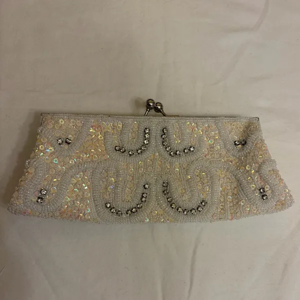 Chic Cream Beaded Clutch White - Image 3