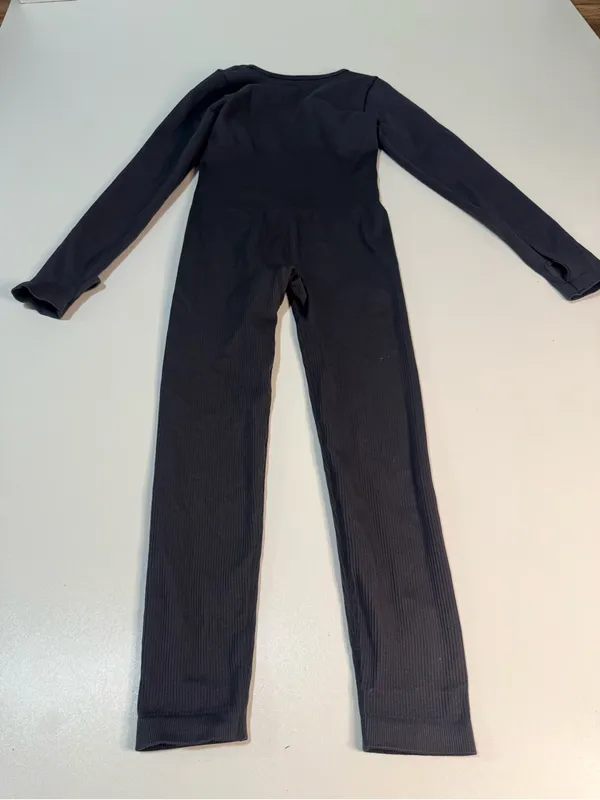 Women's Long Sleeve Ribbed Jumpsuit - Black Sz M - Image 2