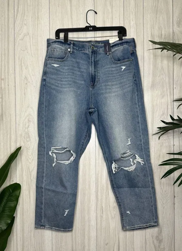 NWT American Eagle Plus Size Ripped Cool Classic Mom Jeans Crop Ankle 16 Short - Image 3