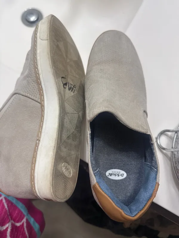 Dr. Scholl's "If Only" wedge slip-on sneakers in a light gray perforated suede material. - Image 15
