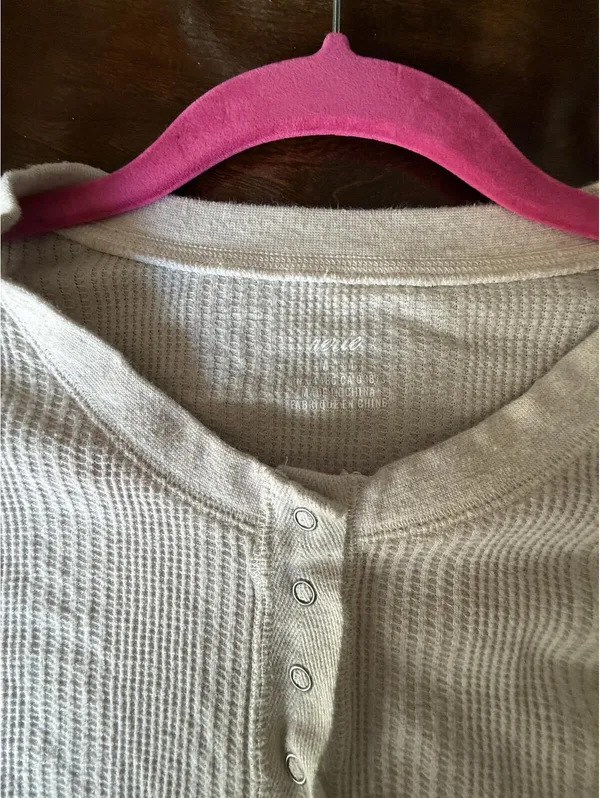 Aerie Cream Waffle Knit Henley Long Sleeve Thermal Top Size M - Image 6