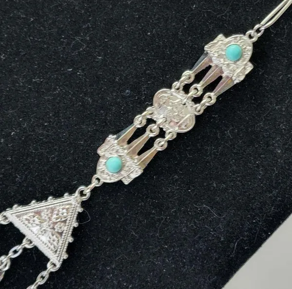 Western Boho Silver Turquoise Crackle Stone Necklace Earrings Set Blue - Image 5