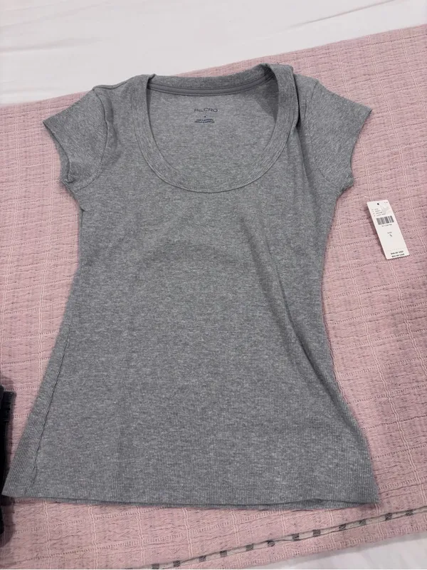 Anthropologie Heather Gray Ribbed Scoop Neck Tee size Small NWT - Image 11