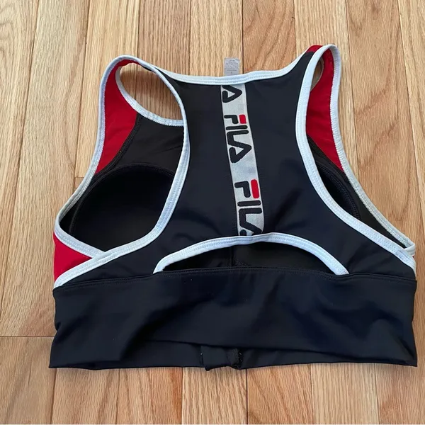 Fila Sports Bra Womens Small Black Red Logo Racerback Gym Workout Ladies - Image 8