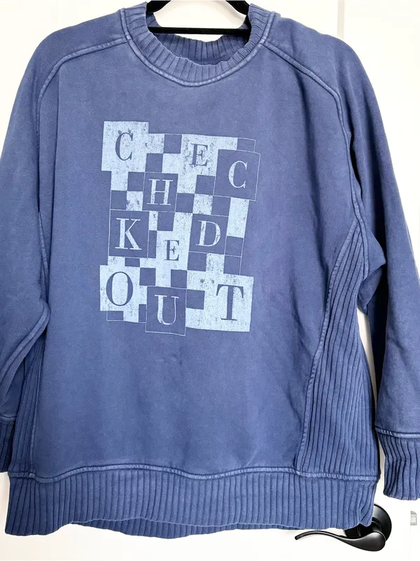 AERIE Checked Out Oversized Crew Neck Pullover Sweatshirt Size XS - Image 3