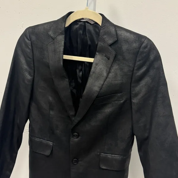 DKNY Black Faux Leather Textured Blazer Jacket Womens Size 10R Two Button Career - Image 4