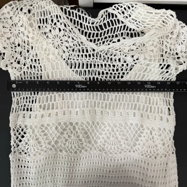 Vtg Y2K Fever M Medium Dress Crochet Open‎ Knit Sheer Lined Romantic Beachy Boho - Image 10