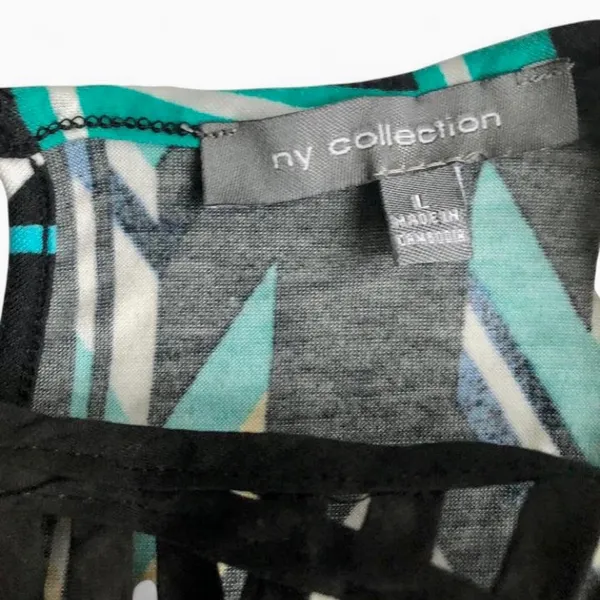 NWT NY Collection Wom Sleeveless Asymmetrical Chevron Dress Black Teal & Blue L - Image 8