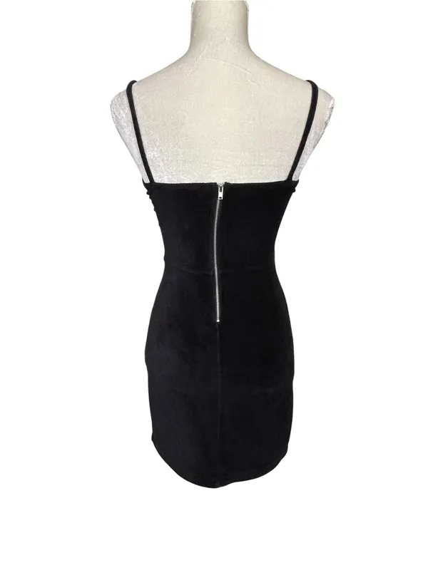 Forever 21 Black Velvet Faux Corduroy Spaghetti Strap Mini Dress Size M - Image 4