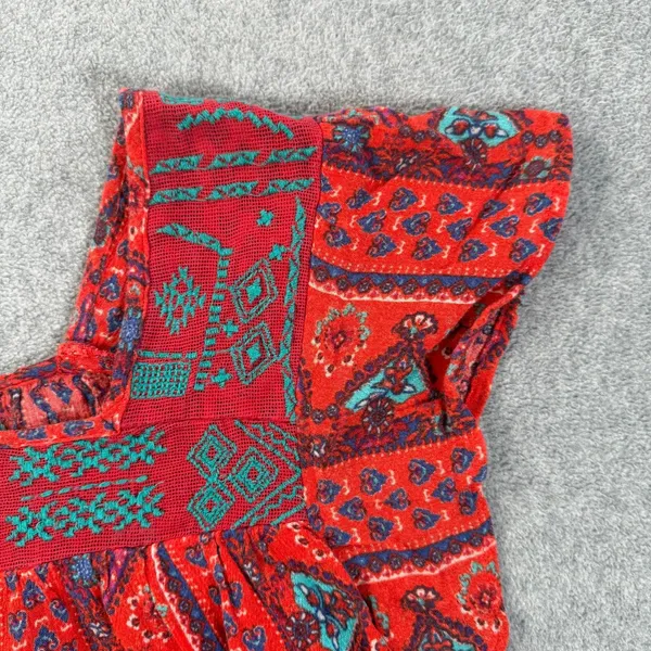Hollister Red Embroidered Crop Top Women's Small Flutter Sleeve Square Neck Boho - Image 2