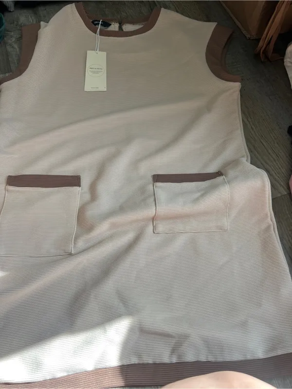 NWT Dokotoo Casual‎ Cream Shift Dress with Brown Trim size L - Image 9