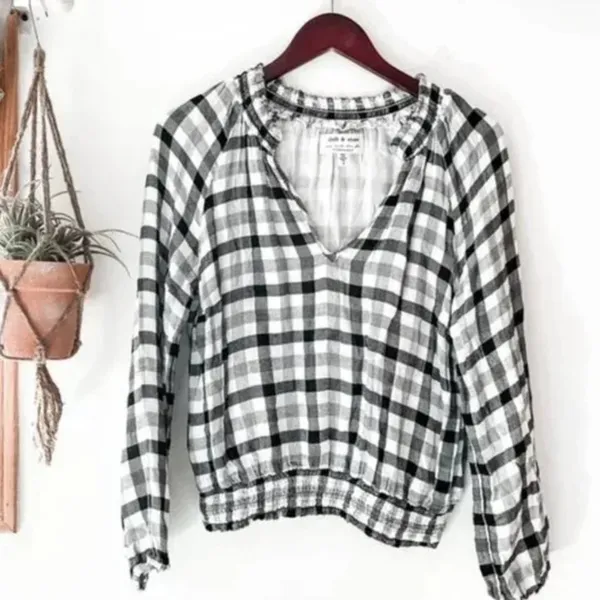 Anthro Cloth & Stone by Anthropologie Black & White Sara Plaid Top - Image 5