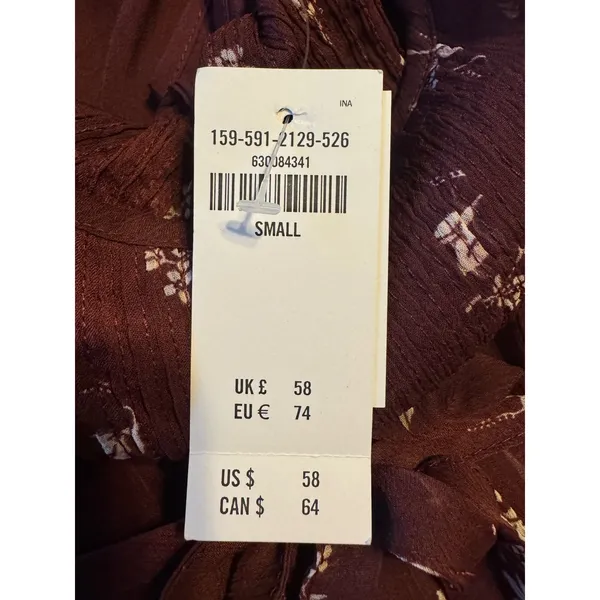 Abercrombie‎ & Fitch Floral Long Sleeve Mini Dress NWT Maroon Boho Peasant Style - Image 8