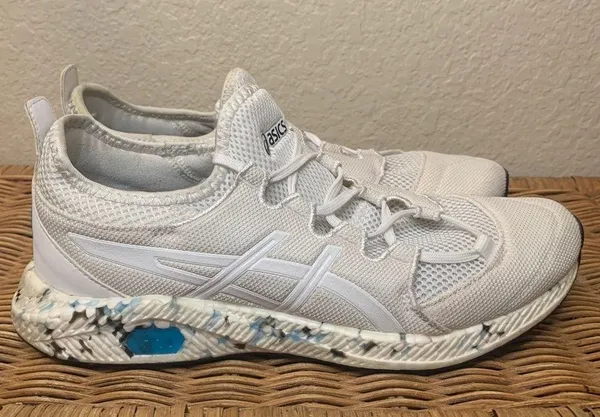 ASICS White and Blue Marbled Gel Sole Asymmetrical Laces Size 10 - Image 6