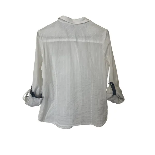Tommy Hilfiger Women Shirt M White 100% Cotton Roll Tab Long Sleeves - Image 7
