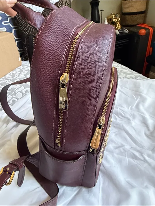 Michael Kors Plum Saffiano Mini Backpack with Gold Stud Hearts - Image 3