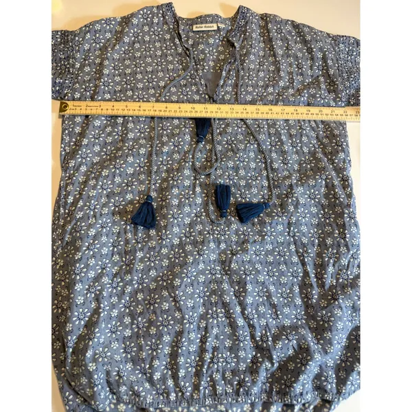 Roller Rabbit Wythe Cover-Up Tunic Dress Blue Floral Tassel XXS Cotton - Image 4