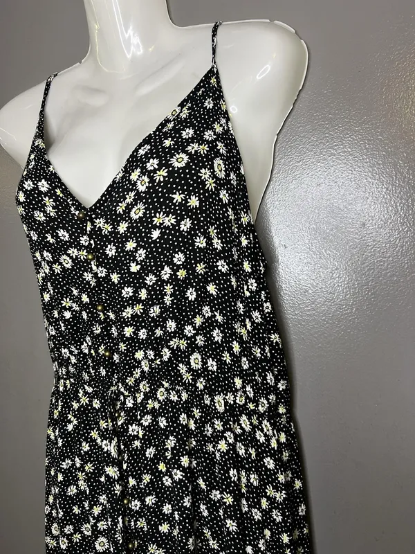 Rewind Dress Womens Large Black Floral Button Front Tie Waist Maxi Sundress - Image 7