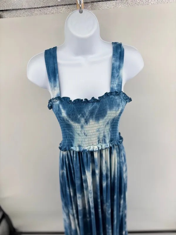Natural Life Blue Tie Dye Smocked Dress Boho Ruffle Strap Size XS/Small - Image 7