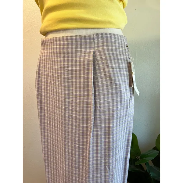 Deadstock 90s Purple Gingham USA Made Rayon Midi Skirt Size 16 Susan Bristol - Image 9