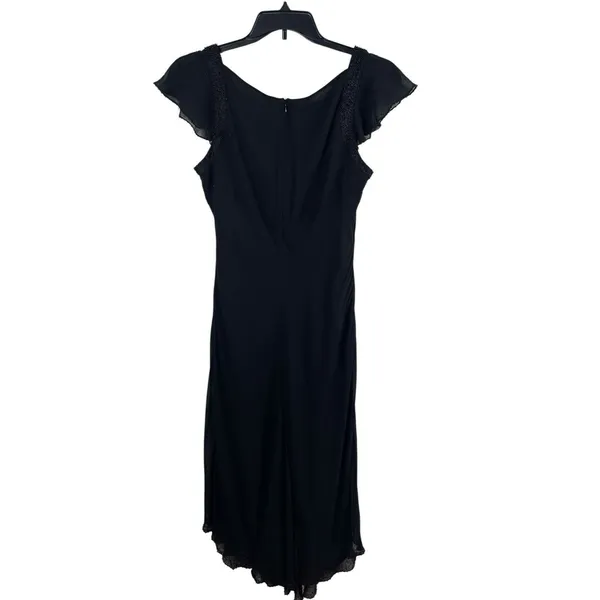 VTG 90s Y2K Jones New York Black Babydoll Beaded Silk Sheer Lined Dress 14 - Image 7