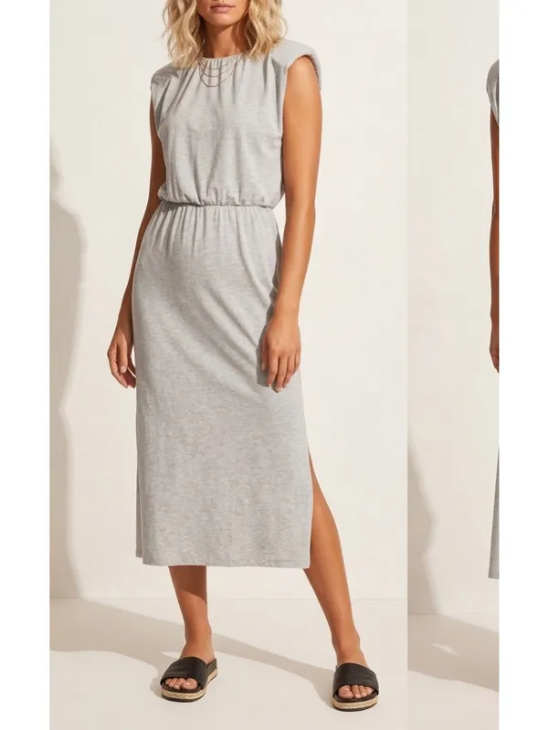 NEW Wayf Gray Sleeveless Shoulder Pad Midi Dress Split side NWT - Image 4