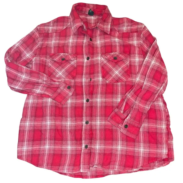 Wild Fable Women Red Plaid Flannel Shirt Button Up Long Sleeve Western Shacket M - Image 3
