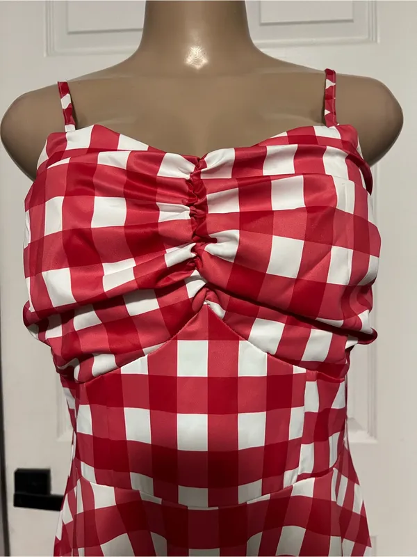 NWT Red and White Gingham plaid Midi check Sundress L costume vintage inspired - Image 5
