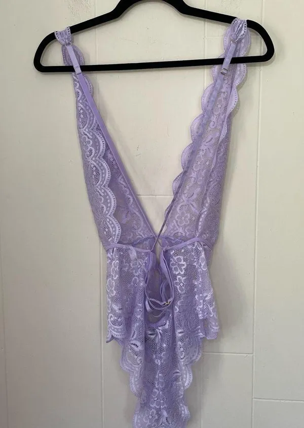 Dreamgirl Purple Lace Lingerie Bodysuit Sheer ~ Size Large - Image 2