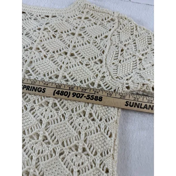 Willow & Root Diamond Pointelle Cardigan Sweater Cream Sz M Cottagecore Boho Top - Image 11