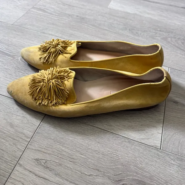 Paul‎ Green Mustard Yellow Suede Fringe Tassel Pointed Toe Loafers Flats US 10.5 - Image 4