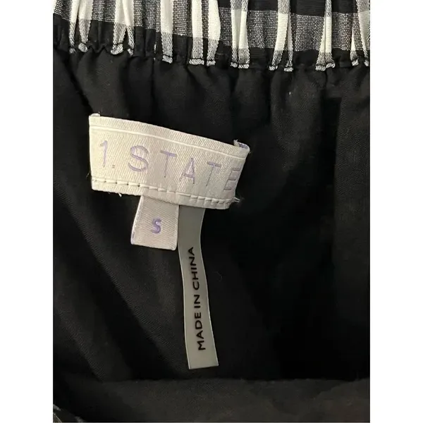 1 State Black and White Gingham Plaid Off Shoulder Dress S - Image 4