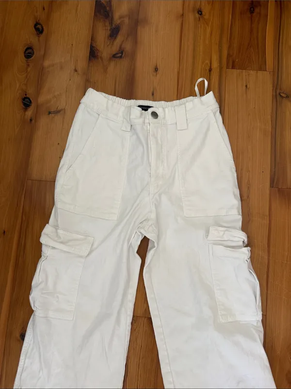 Cotton candy Medium White Jean Cargo Pants with Utility Pockets - Image 3