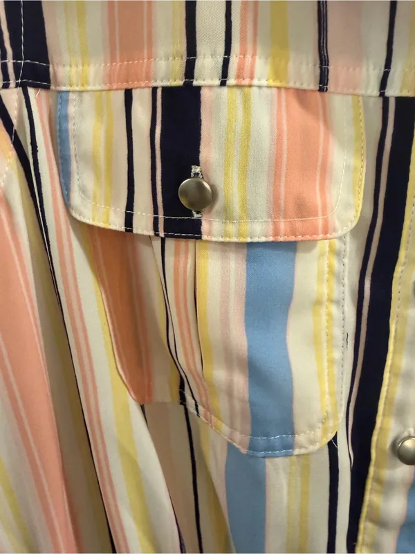BeBop Pastel Multi-Striped Sleeveless Dress - Navy, Peach, Yellow, Blue, White - Image 4