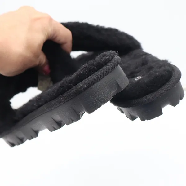 UGG Slide Sandal Womens 9 Cozette Black Faux Fur Lug Sole Excellent - Image 8
