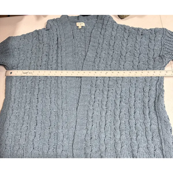 UMGEE Soft Knit Open Front Cardigan Women's S/M Oversized Blue Half Sleeve - Image 6
