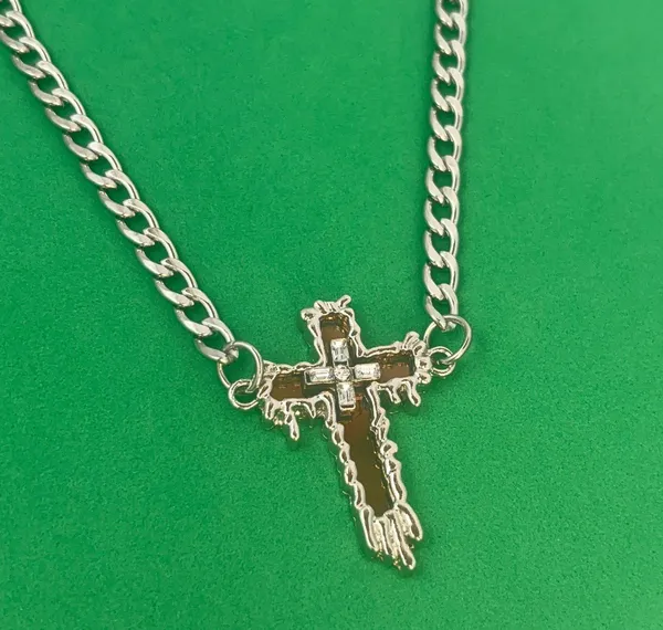 Titanium Steel Link Chain Cross Necklace for Men Women,Unisex Hip Hop Necklace - Image 2