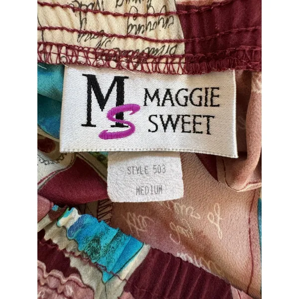 Vintage ‘90s Maggie Sweet Postcard Print Pleated Elastic Waist A-Line Midi Skirt - Image 8