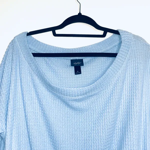 Daytrip Buckle Baby Blue Off The Shoulder Thermal Babydoll Top - Image 3
