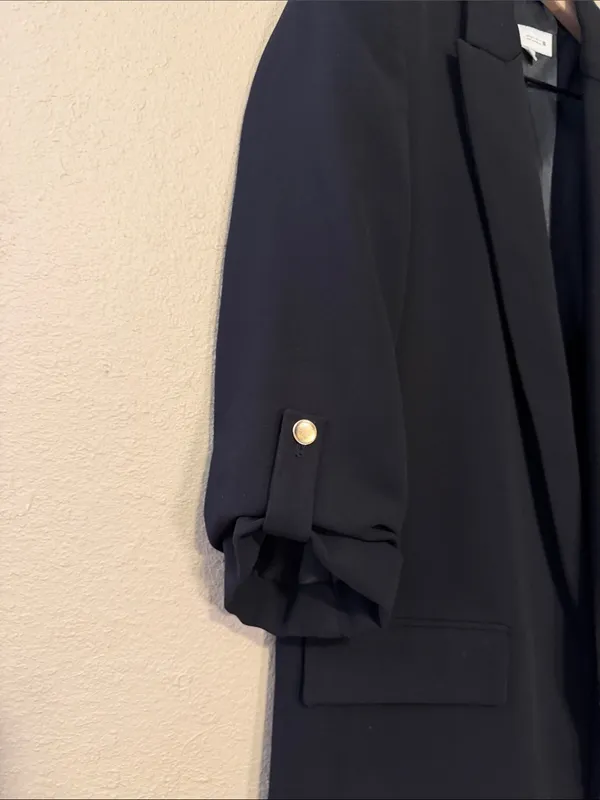 Zara Longline Blazer with Shoulder Pads Black Size Small - Image 4