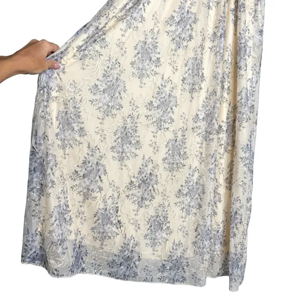 NWT Baltic Born S Ardley Maxi Dress Cream & Blue Floral‎ Sheer Overlay Babydoll - Image 6