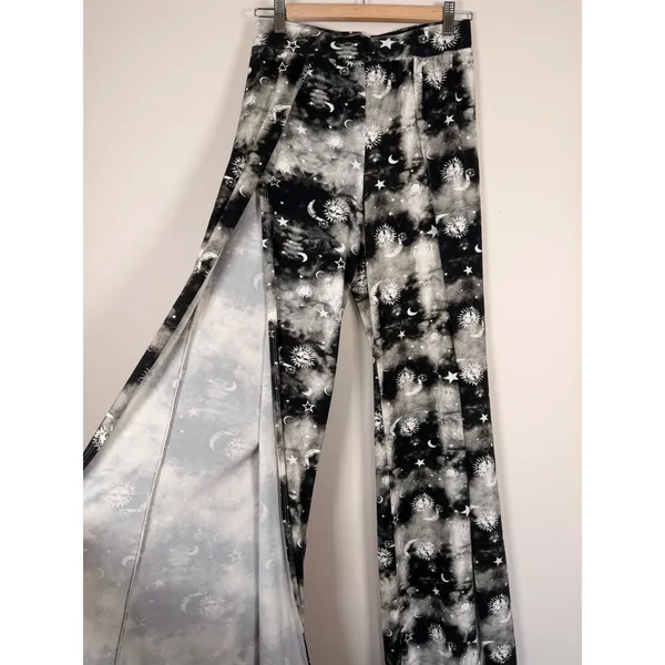 Poof New York Celestial Sun Moon Stars Women's Wide‎ Leg Pants Black White Small Witchy Gothic - Image 2