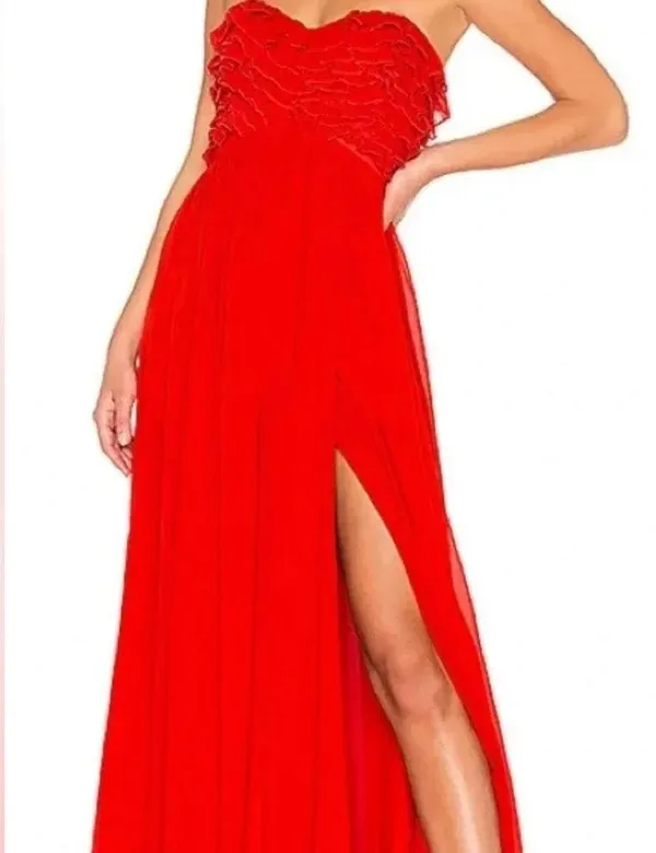 NWT Revolve Lovers & Friends Red Maxi Gown Size Large Ruffled Top Leg Split - Image 10