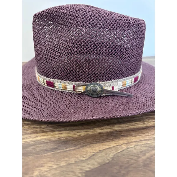Outback Trading Co Botany Bay Plum Purple Straw Western Cowboy Hat Concho Band - Image 4