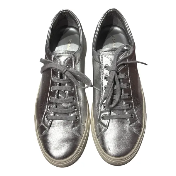 WOMAN by COMMON PROJECTS Achilles Retro Leather Low Top Sneakers Silver Size 38 - Image 6