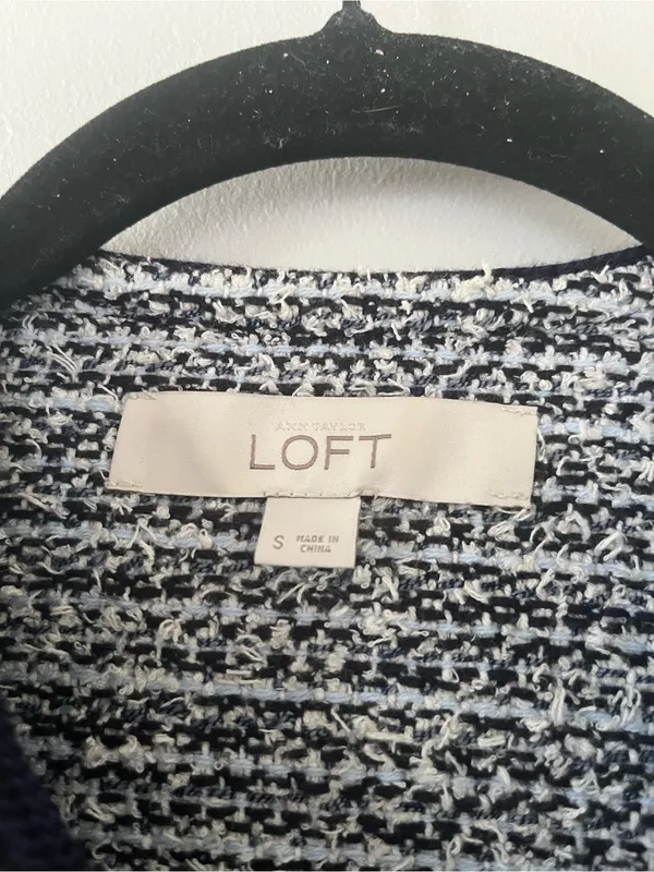 Loft Black Tweed Open Front Blazer Jacket Small Quiet Luxury Business Casual - Image 2