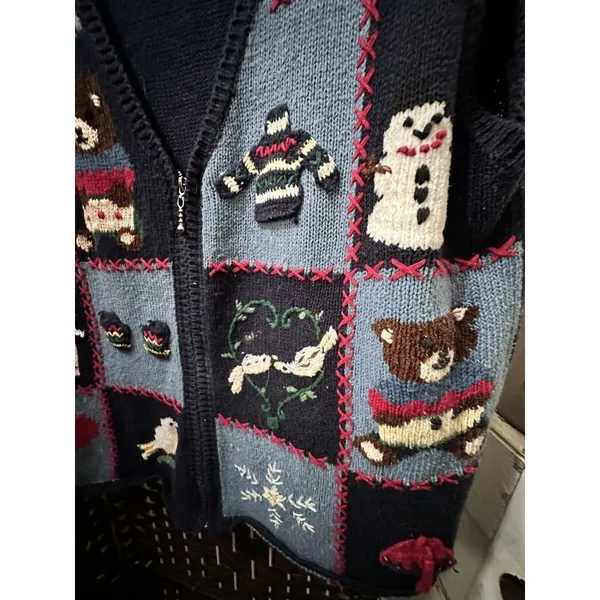 Holiday Sweater patchwork‎ Vest With Fun Winter Motifs Capacity Blue Size M - Image 3